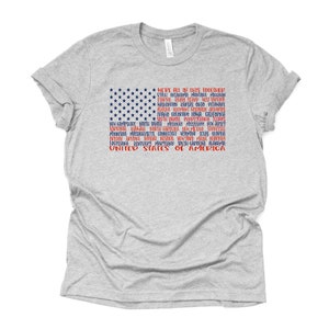 Patriotic Tee, US Map with State Names, Together Design on premium Bella Canvas unisex shirt, 3 color choices, plus sizes available image 2