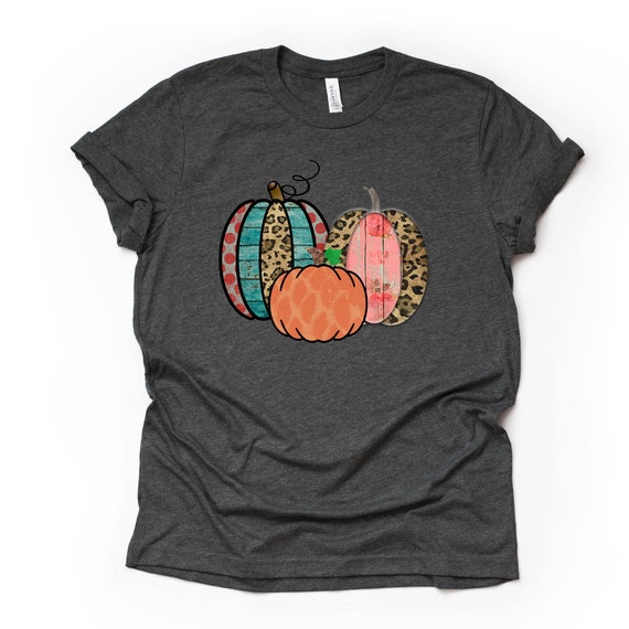 Monogrammed Leopard and Plaid Stacked Pumpkins Graphic Tee Shirt