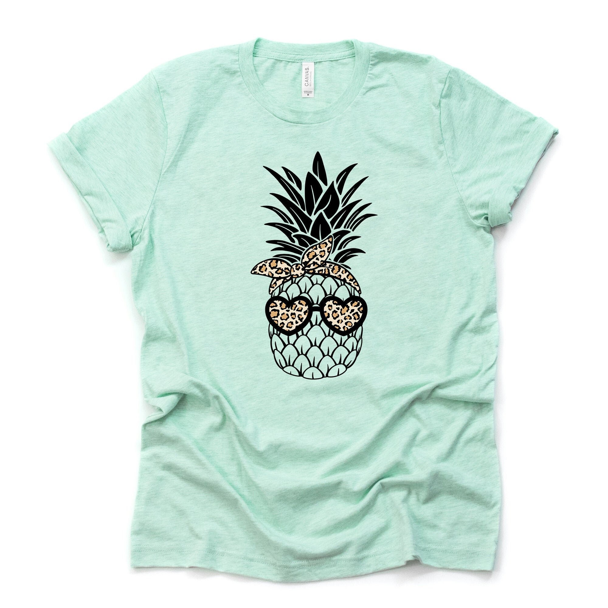 Pineapple Tee, Fun Pineapple with Leopard Glasses and Bow Design on premium unisex shirt, 3 color choices, 3x pineapple, 4x pineapple