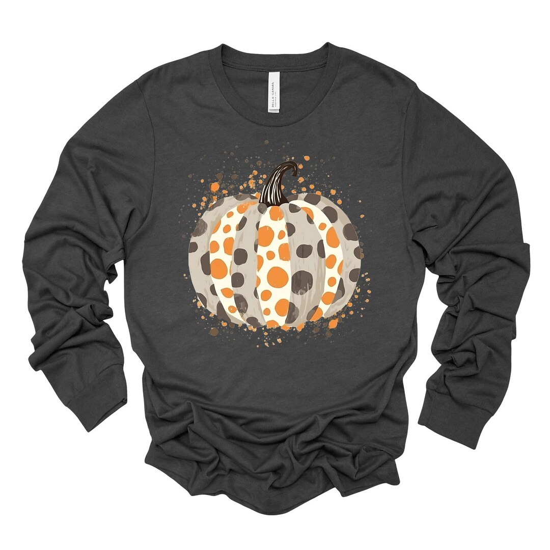 Fall Long Sleeve Tee, Pretty Polka Dot Pumpkin, Chic Pumpkin, Fall ...