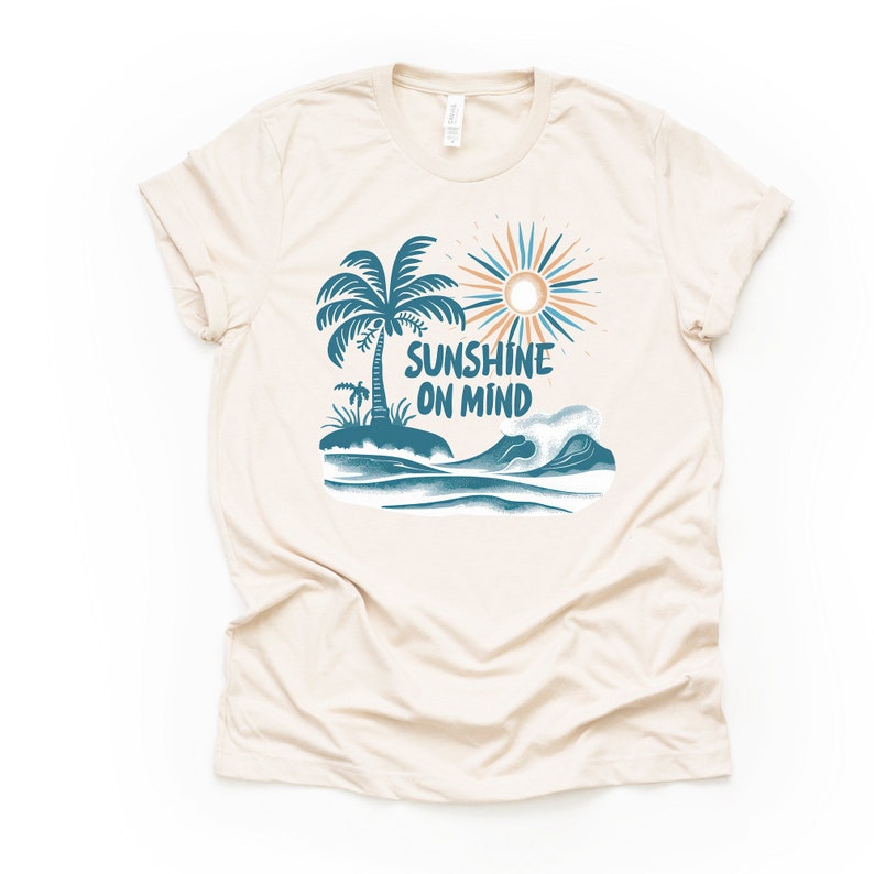 Summer Beach Tee: Sunshine Palm Tree Graphic, Unisex Shirt Cream