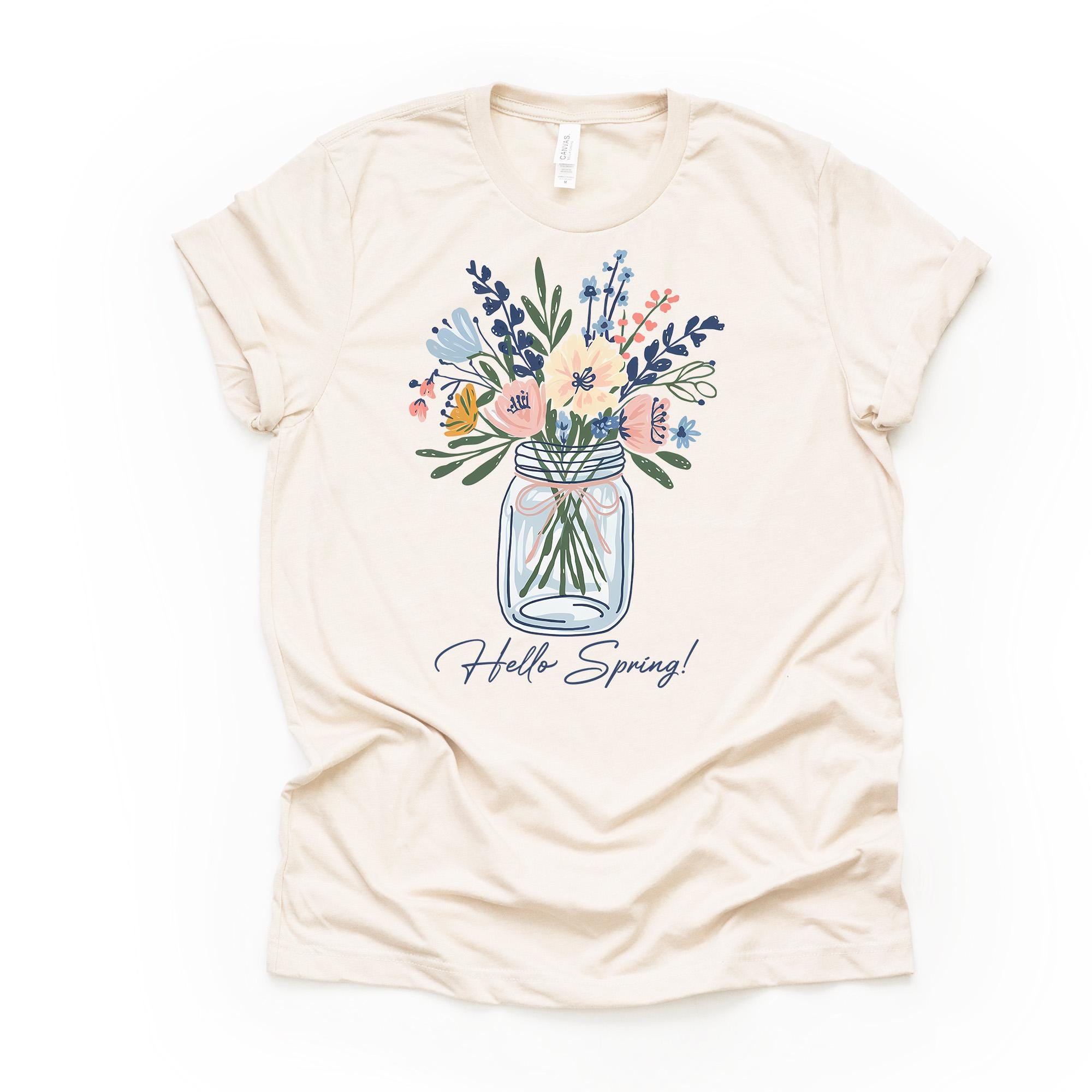 Hello Spring Flowers Graphic Tee, Unisex Fit - Etsy