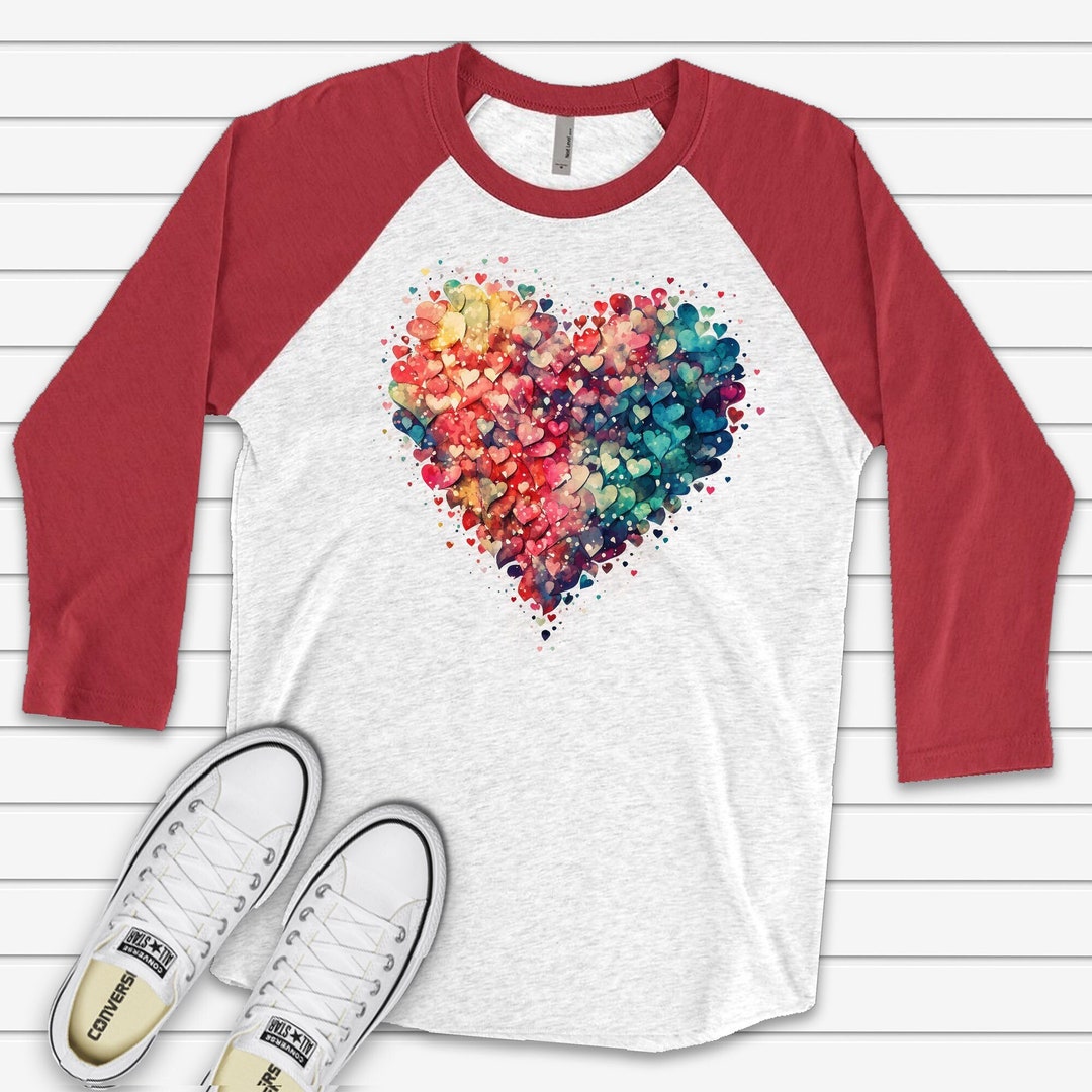 Watercolor Heart Raglan Shirt - Valentine's Day 3/4 Sleeve Top - Etsy