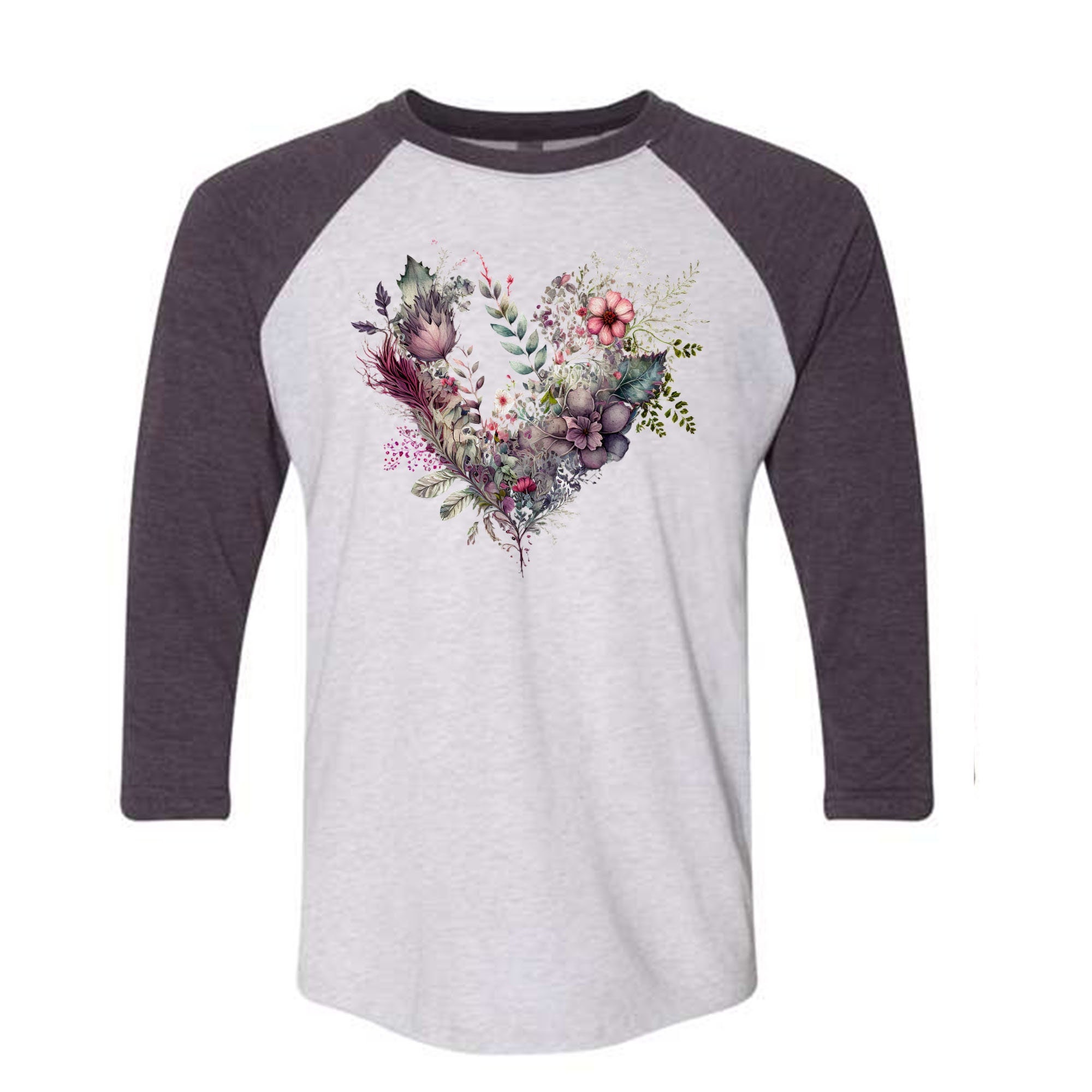 Floral Heart Raglan Shirt: Watercolor Flower Design, 3/4 Sleeve - Etsy