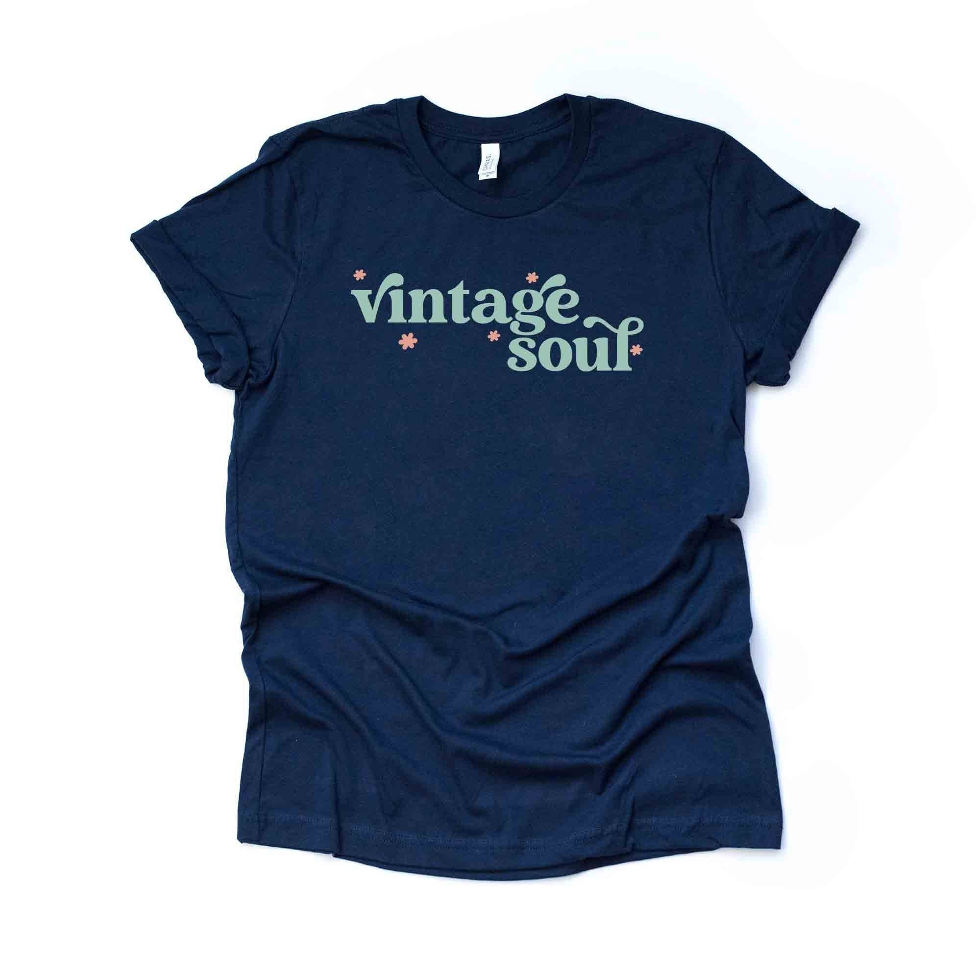 Cute Retro Style Tee, Vintage Soul with Flowers Design, premium unisex shirt, 3 color choices, 3x hippie, 4x hippie, plus sizes