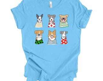 Camiseta unisex Bella Canvas con estampado de perros de dibujos animados en fila, ideal para amantes de los perros.