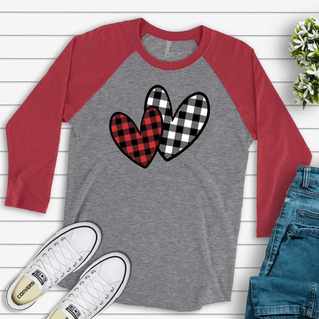 Valentine's Day Raglan, Cute Red and Black Buffalo Plaid Hearts ...