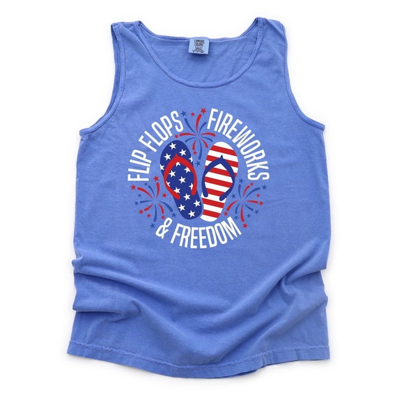 Patriotic Tank Top, Flip Flops, Fireworks, 4th of July, Comfort Colors