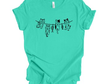 Cat Tee, Super Cute Cats Hanging on Wire, Simple Cats Tee