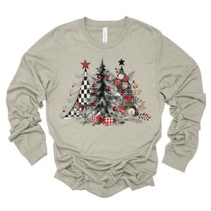Plaid Christmas Trees Long Sleeve Shirt: Modern Holiday Tee