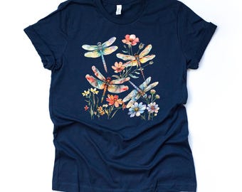 Dragonfly & Flowers Graphic T-Shirt, Bella Canvas Unisex Tee