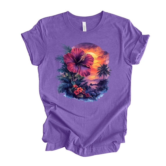 Tropical Hibiscus Beach Shirt: Ocean Palm Tree Design