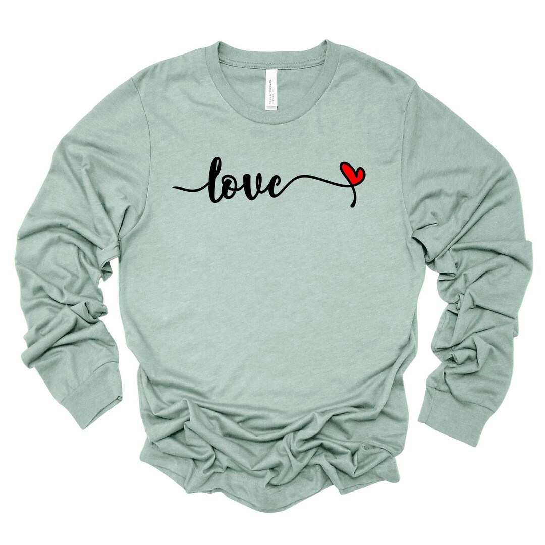 Valentine Long Sleeve Tee, Script LOVE With Heart, Cute Valentine Heart ...