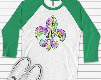 Mardi Gras Raglan: Fleur De Lis Watercolor Design - Plus Size