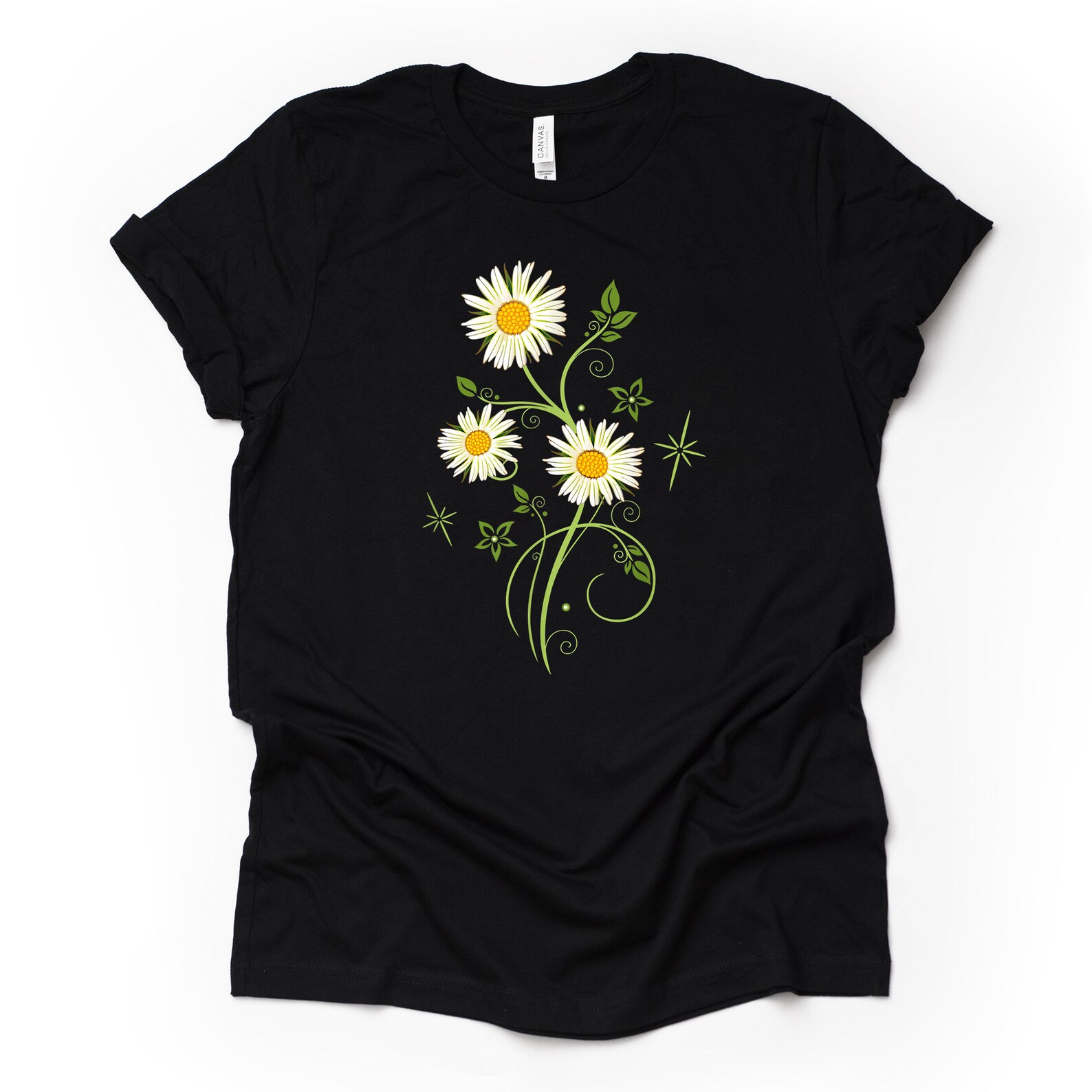 Daisies Shirt Cute Daisy Flowers and Swirls Design on Premium Etsy