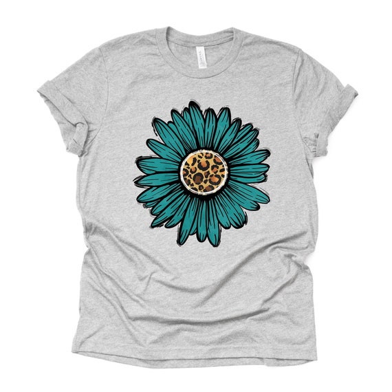 Teal Sunflower Tee: Leopard Print Bella Canvas Shirt