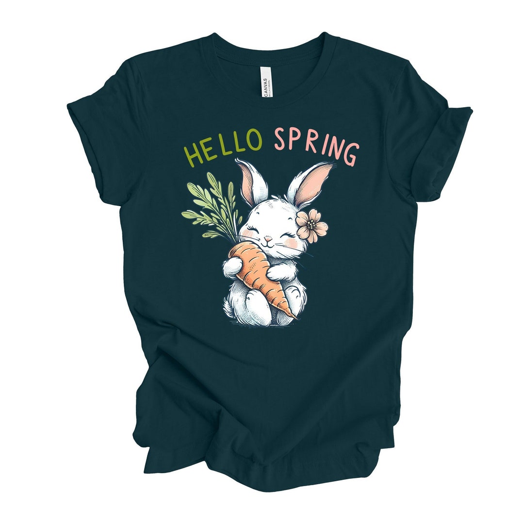 Spring Tee, Hello Spring, Cute Bunny With Carrot, Easter Design on ...
