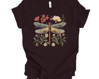 Dragonfly and Flowers Bella Canvas T-Shirt, Tapestry Look