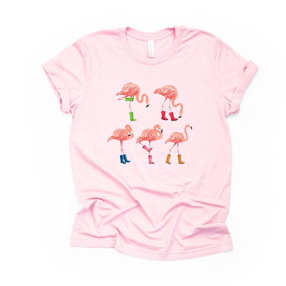 Super Fun Flamingos in Rain Boots Flamingos in Wellies Design on