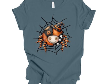 Halloween Spider Shirt: Patchwork Spider Web Bella + Canvas Cotton Tee
