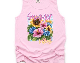 Sunflower Summer Vibes Tank Top: Garment Dyed Comfort Colors