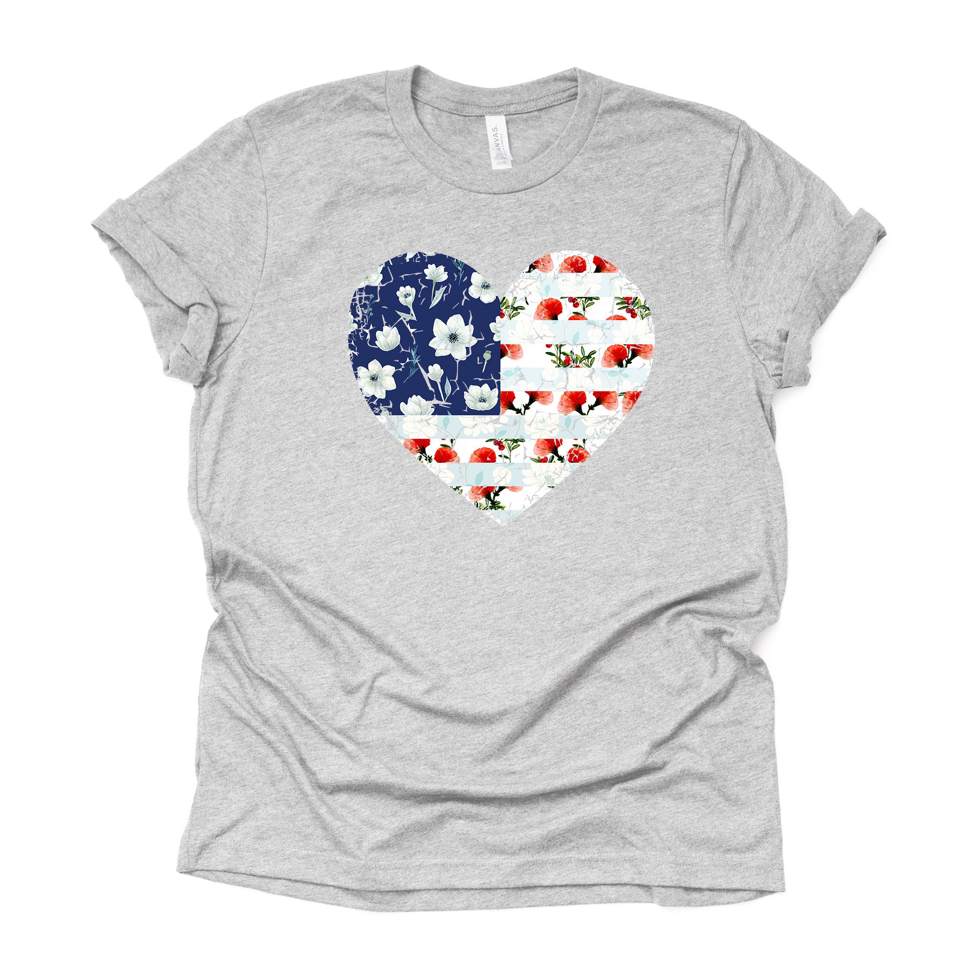 Patriotic Tee Super Cute Patriotic Floral Heart Red White - Etsy