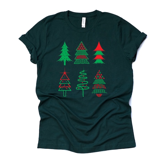 Tシャツ・カットソー Merry Xmas Tree Short Sleeve T Shirt (2color) Christmas Tee, Modern Christmas Trees in a Row, Green and