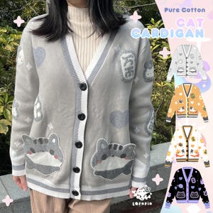 Grey Lucky Cat Cardigan  | Kawaii design | Coat Designer | Kawaii animals | Kawaii drawing |