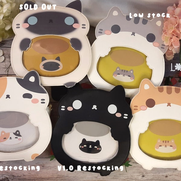 v1.0 Sacs Cat ita + 1 épingle en émail gratuite + 1 jeu d'autocollants | Conception kawaii | créateur de sacs | Animaux kawaii | Dessin kawaii | Sacs isothermes |