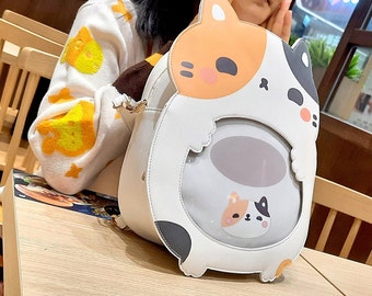 Large Cat Ita Bag(v1.35): Kawaii Crossbody Backpack with Fish Zipper