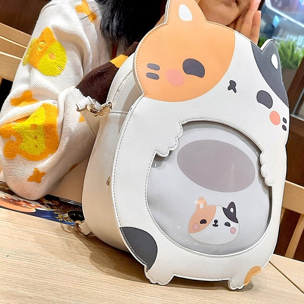 Large Cat Ita Bag(v1.35): Kawaii Crossbody-Rucksack mit Fisch Zipper