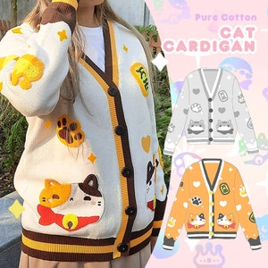 White Cat Cardigans  + 1 free enamel pin *Different prices are mainly due to shipping fees*