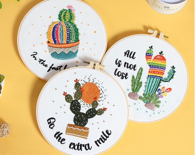Embroidery Kit For Beginner| Modern Crewel Embroidery Kit with Pattern| Embroidery Hoop Plants |Craft Materials Included Full DIY KIT Plants