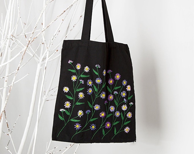 Embroidery Kit Canvas Bag|Modern Flower Pattern Hand Embroidery Kit|Beginner Canvas Tote Bag|Go Green Eco-Friendly DIY Embroidered Tote bag