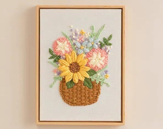 Sunflower Punch Needles Start Kit/ Beginner Punch Needle Kit with Adjustable Punch Needle/ Punch Needle Kit with Yarn/All Materials Included