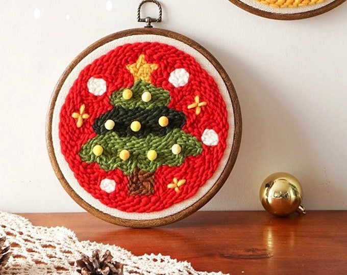 Christmas Punch Needles Start Kit/ Beginner Punch Needle Kit with Adjustable Punch Needle/ Punch Needle Kit with Yarn/All Materials Included