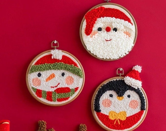 Christmas Punch Needles Start Kit/ Beginner Punch Needle Kit with Adjustable Punch Needle/ Punch Needle Kit with Yarn/All Materials Included