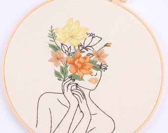 Feminist Embroidery Kit For Beginner | Line Art Girls | Modern Crewel Embroidery Kit with Pattern |Embroidery Full Kit | Hoop Art Embroidery