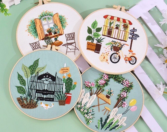 Embroidery Kit For Beginner| Modern Crewel Embroidery Kit with Pattern| Embroidery Hoop Plants | Full Embroidery DIY KIT | Plant | Boho