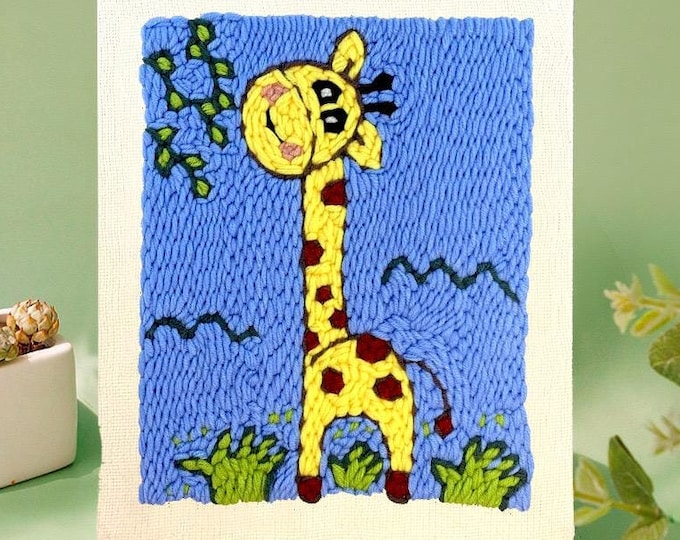 Giraffe Punch Needles Start Kit/ Beginner Punch Needle Kit with Adjustable Punch Needle/ Punch Needle Kit with Yarn/All Materials Included