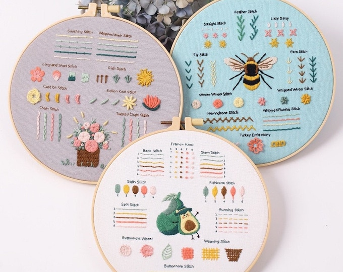 Beginner Embroidery Kit Set of 3, Beginner Embroidery kit, Modern embroidery kit cross stitch, Hand Embroidery Kit, Needlepoint, DIY Craft
