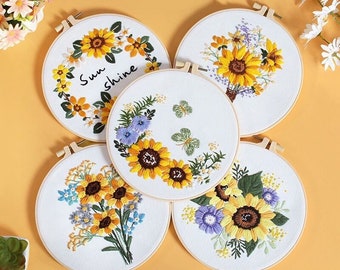 Embroidery Kit For Beginner| Modern Crewel Embroidery Kit with Pattern| Embroidery Hoop |Craft Materials Included Full DIY KIT sunflower