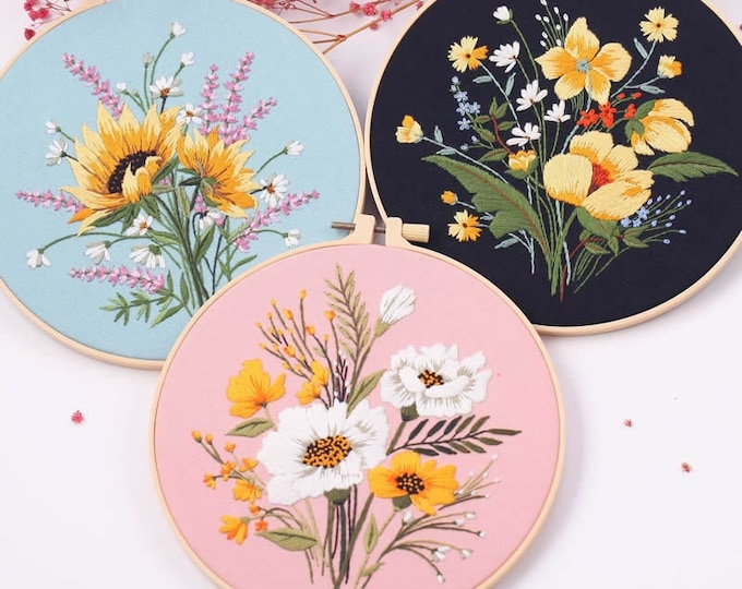 Embroidery Kit For Beginner | Modern Crewel Embroidery Kit with Pattern | Floral  Embroidery Full Kit with Needlepoint Hoop| DIY Craft Kit