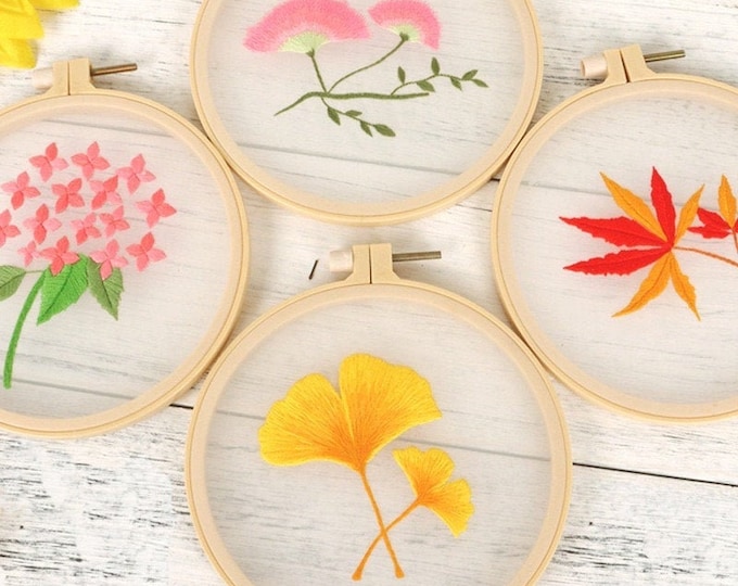 Plants Transparent Embroidery Kit for Beginner,Flower diy Kit, Beginner Hand Embroidery Full Kit ,Diy Start Up Embroidery Set with Pattern