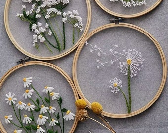 Plants Transparent Embroidery Kit for Beginner,Flower diy Kit, Beginner Hand Embroidery Full Kit ,Diy Start Up Embroidery Set with Pattern