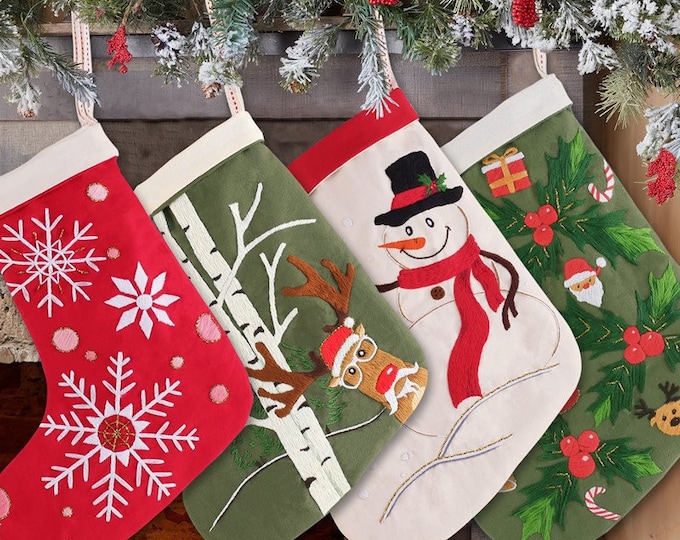 Christmas Stockings Embroidery Kit For Beginner | Modern Crewel Embroidery Kit with Pattern | Full Kit with Needlepoint| DIY Craft Kit