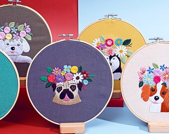 6 Needles 3 Pack Embroidery Kit for Beginners with Pattern and Instructions Needlepoint Starter Kits for Adults 3 Instructions by DiyerClub Crafts 3 Plastic Hoops Embroidery Set 3 Stamped Cloth