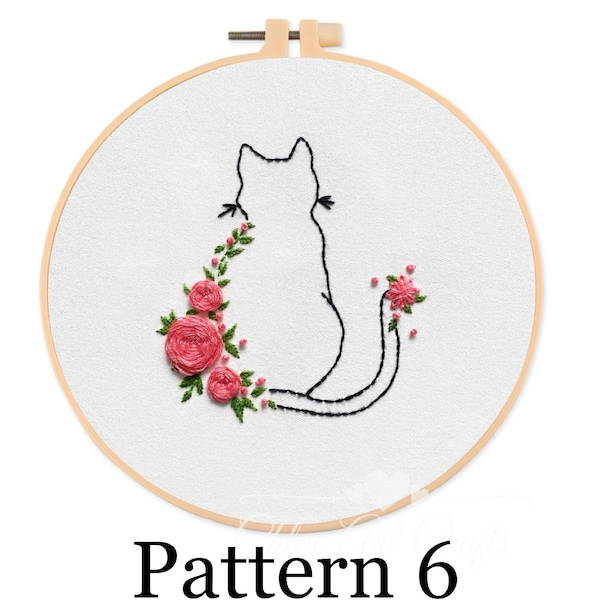 DIY Embroidery Kit For Beginner| Modern Crewel Embroidery Kit with Pattern| Cat Embroidery Hoop |Craft Materials Included |Full KIT Line Art