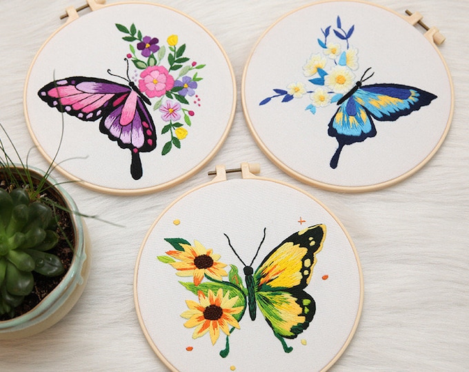 Butterfly Embroidery Kit beginner, Embroidery kit, Modern embroidery kit cross stitch, Hand Embroidery Kit, Needlepoint , DIY Craft Kit