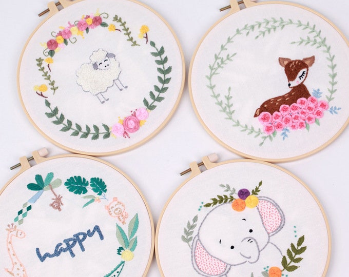Embroidery Kit For Beginner| Modern Embroidery Kit with Pattern| Animal | Petunias Embroidery Full Kit with Needlepoint Hoop| DIY Craft Kit